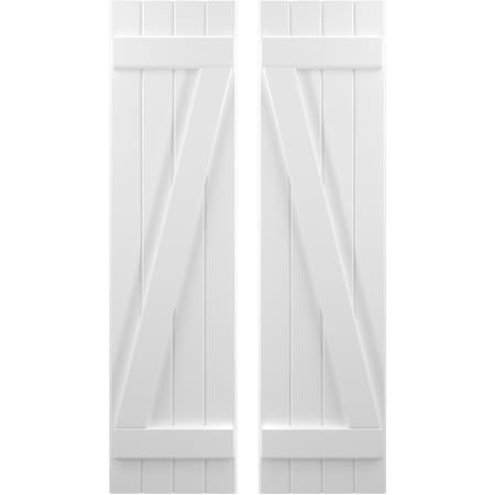 Americraft 4-Board (2 Batten) Wood Joined Board-n-Batten Shutters W/ Z-Bar, ARW102BB414X48WHH